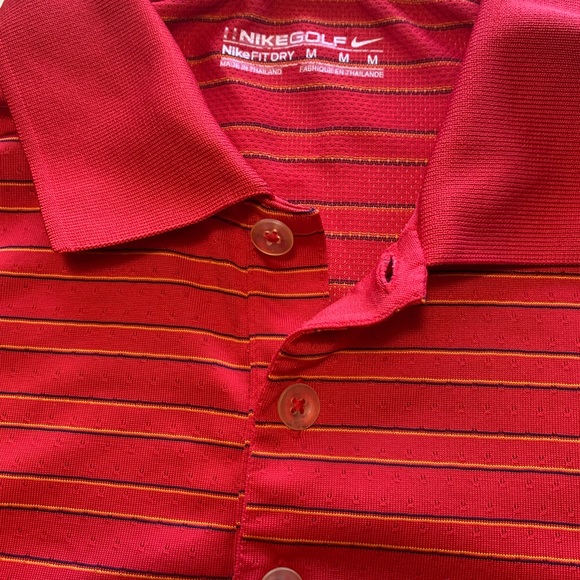 Mens Nike GolfRed Striped Fit Dri polo Medium - Picture 5 of 5